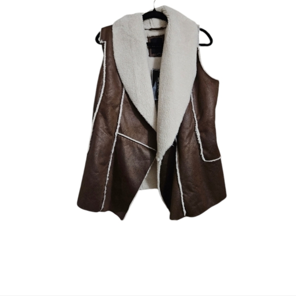 Me Jane faux brown leather and sherpa vest. Size large NWT